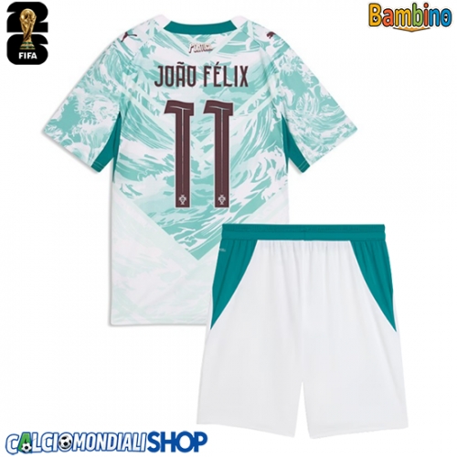 Maglie da calcio Portogallo Joao Felix #11 Seconda Maglia Bambino Mondiali 2026  Manica Corta + Pantaloni corti)